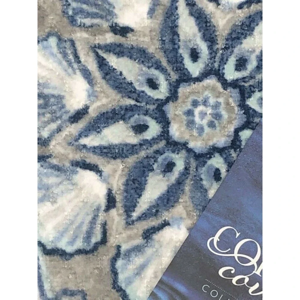 Coral Cove Shell Medallion Plush Hand Towels Set of 2 Beach Summer House Blue